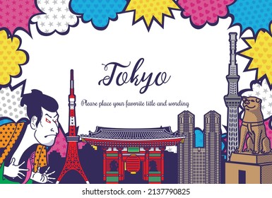 Background illustrations of comic-style Tokyo tourist attractions