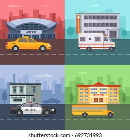 Background illustrations with different municipal transport