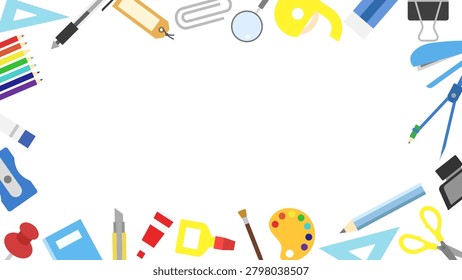 Background illustrations of various stationery items