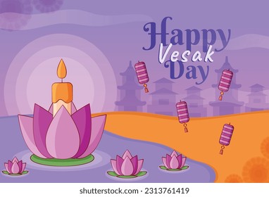 Background illustrations of Vesak celebration. Lantern and lotus ornaments. Vesak Creative Concept for Card, Banner and other design to celebrate Vesak day