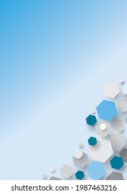 Hintergrundbild Abstrakte gestapelte Hexagons, klein und groß, auf blauweißem Hintergrund. 