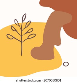 Background image in an abstract style with rounded shapes and a tree with leaves. Vector illustration for print, postcard, poster, interior.