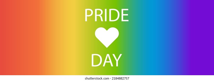 Background image, banner, illustration, template, has gradient  six colors, red, orange, yellow, green, blue, purple with white heart and word.