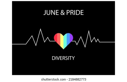 Background image, banner, illustration, template, has heart six colors, red, orange, yellow, green, blue, purple with word, black background.