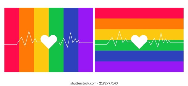 The background image, banner, illustration, template in the image is red, orange, yellow, green, blue, purple and has a white heart and a six-color background.
