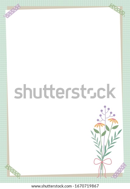A background image with a bouquet placed on a\
piece of paper attached to the tape.Vector source for moving and\
editing individual images.