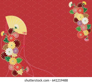 Imagen de fondo del crisantemo, hincha plegable y patrón japonés