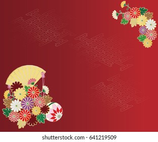 Background image of chrysanthemum, folding fan and Japanese patten