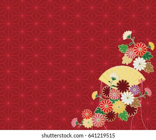 Background image of chrysanthemum, folding fan and Japanese patten
