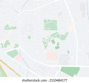 imagen de fondo de un mapa de la ciudad con calles, avenidas, parques, edificios y otros íconos de diseño plano de los espacios urbanos