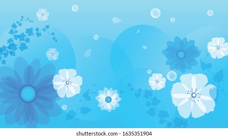 background image of climbing plants and flowers on a blue background with bubbles