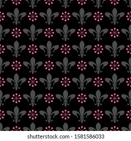 Background image. Colors: silver, pink, black. Seamless pattern in retro style. Vector illustration.