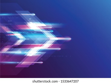 Background image of connection technology and high speed arrow movement. Blue abstract background. Vector template for design.