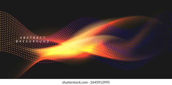 The background image consists of lines and colored dots moving in a curve on a black background. The colored dots and lines are yellow, orange, red, and purple.