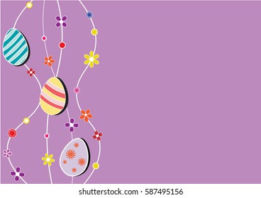 Background image of Easter eggs. Is adorned with many colored flowers on the side can put any message. Applied to the media.