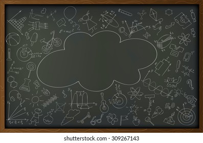 The background image in the form of a blackboard with chalk stains and drawings on the theme of the beginning of the school year and education