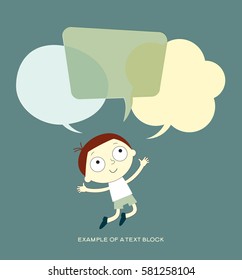 Background with the image of funny kid and speech bubble. School background. Blank template. Sketch cartoon. File is saved in 10 EPS version.