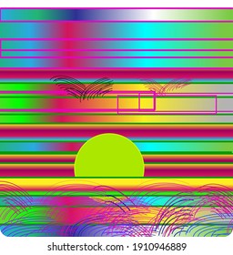 Background image green circle donkey line geometric colorful