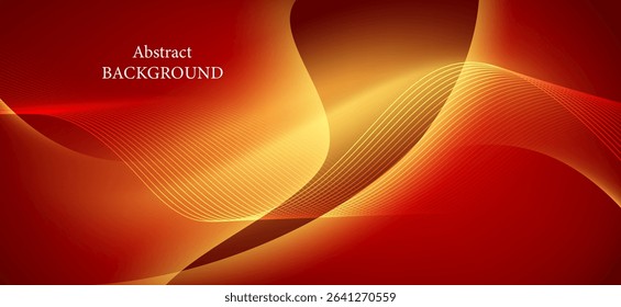 The background image has warm colors ranging from golden yellow, orange to deep red, blended together harmoniously. There are curves and fine lines that create movement and depth to the image.