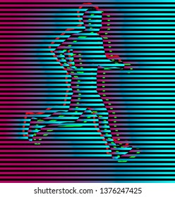Background image of human race. Which consists of ribbons of light blue and dark pink color. Also green and red. Running this life.