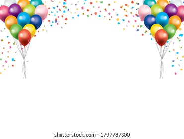 Background image with illustration of balloons and confetti for fun and happy image, white background