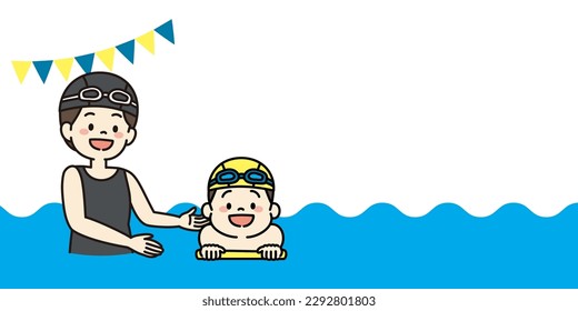 Background Image of Kid Swimming Lessons Teacher and Student