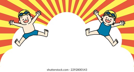 Background Image of Kids in Swimming Suit Jumping in Air