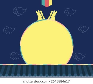 Background image with Korean-style tile walls, traditional patterns, and images of a rabbit and a full moon creating a traditional atmosphere