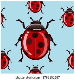 Background image of ladybug isolated on blue background.seamless pattern .