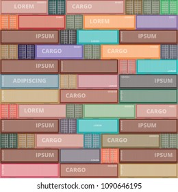 Background image with a large number of containers for cargo. Different size and color of freight containers. Vector illustration with a flat design.