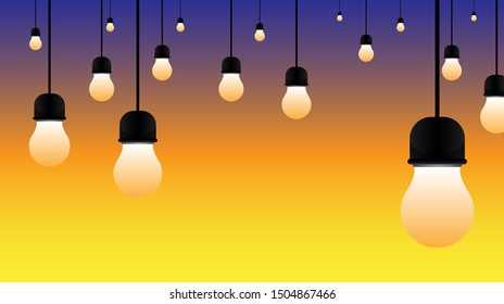 Background image with light bulb objects and sky illustration background.