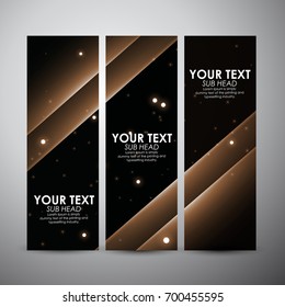 Background image with light gold flares. Vector vertical banners set background.