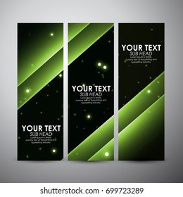 Background image with light green flares. Vector vertical banners set background.
