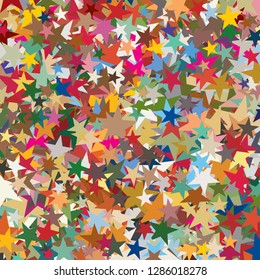 Background image made of star shapes in various colors. Background for fabric, textile, cloth, wrapping design. Vector illustration.