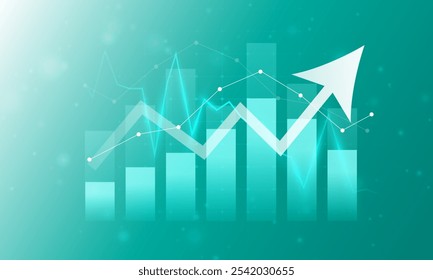 Background image of market analysis graphs and financial stock trading bars