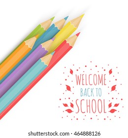 Background image with multicolored penci Welcome Back to School. Vector illustration.