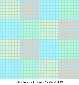 A background image of multicolored squares behind a blue grid.