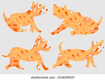 The background image is in orange tones. Dog shapes are used as images for graphics.

