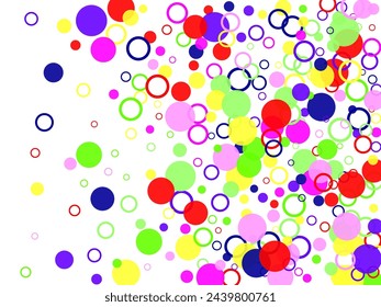 A background image of pastel multi-colored circle dots scattered both large and small.  Green background. blue wallpaper. foam balls.