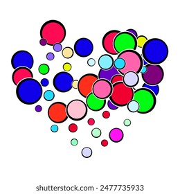 A background image of pastel multi-colored circle dots scattered both large and small.  Seamless Graphic Blob. Geometric Ink Dot Pattern