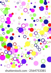 A background image of pastel multi-colored circle dots scattered both large and small.  Seamless Graphic Blob. Geometric Ink Dot Pattern