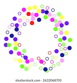 A background image of pastel multi-colored circle dots scattered both large and small. Volumetric background, vector.