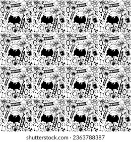 Background image with a pattern related to magic. Magic elements for backgrounds. Magic team black and white background image. Halloween for background.