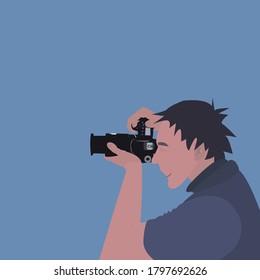 Hintergrundbild-Fotograf von Seite mit Kamera in der Hand