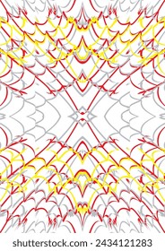 La imagen de fondo es roja y amarilla, con líneas alternas para formar la imagen, utilizadas en los gráficos.