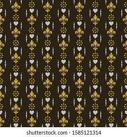Background image. Retro style. Template for your design, wallpaper texture. Seamless pattern. Colors: black, gold, white. Vector illustration.