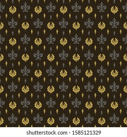 Background image. Retro style. Template for your design, wallpaper texture. Seamless pattern. Colors: silver, black, gold. Vector illustration.