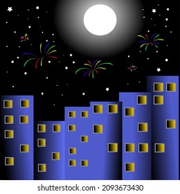 background image with several buildings on new year's eve 2022