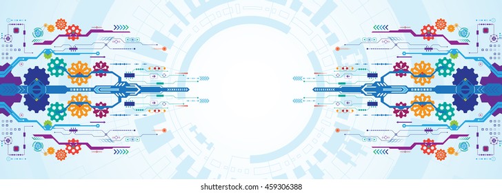 The background image shows the abstract concept of innovation and technology can be applied to your business.