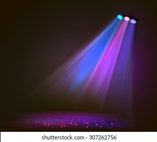 Background image of spotlights with stage in color, vector